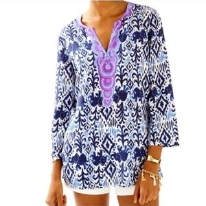Lilly Pulitzer Renato Silk Tunic Top in Bright Navy Tons of Fun